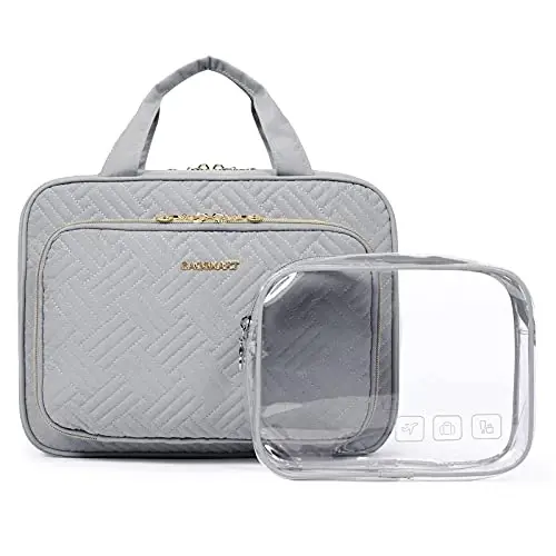 BAGSMART Toiletry Bag Hanging Travel Makeup Organizer with TSA Approved Transparent Cosmetic Bag Makeup Bag for Full Sized Toiletries, Large-Grey - MODAZONE