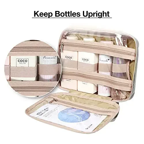 BAGSMART Toiletry Bag Hanging Travel Makeup Organizer with TSA Approved Transparent Cosmetic Bag Makeup Bag for Full Sized Toiletries, Large-Grey - 3