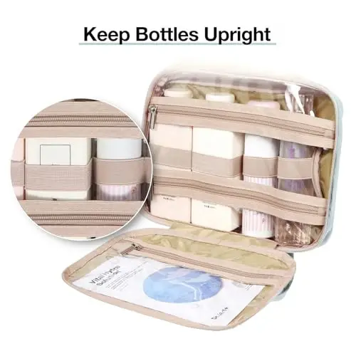 BAGSMART Toiletry Bag Hanging Travel Makeup Organizer with TSA Approved Transparent Cosmetic Bag Makeup Bag for Full Sized Toiletries, Medium-Blue - 4