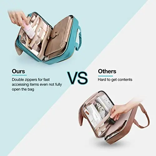 BAGSMART Toiletry Bag Hanging Travel Makeup Organizer with TSA Approved Transparent Cosmetic Bag Makeup Bag for Full Sized Toiletries, Medium-Blue - 5
