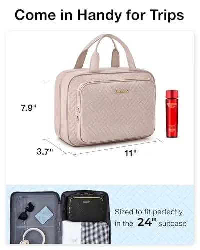 BAGSMART Hanging Travel Toiletry Organizer - Cosmetic Bag for Full Sized Toiletries, Basic-Black - 3