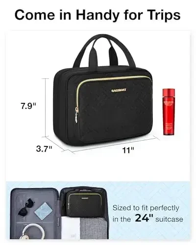 BAGSMART Hanging Travel Toiletry Organizer - Cosmetic Bag for Full Sized Toiletries, Basic-Black - 6