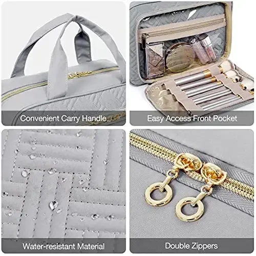 BAGSMART Toiletry Bag Hanging Travel Makeup Organizer with TSA Approved Transparent Cosmetic Bag Makeup Bag for Full Sized Toiletries, Medium-Grey - MODAZONE (1)