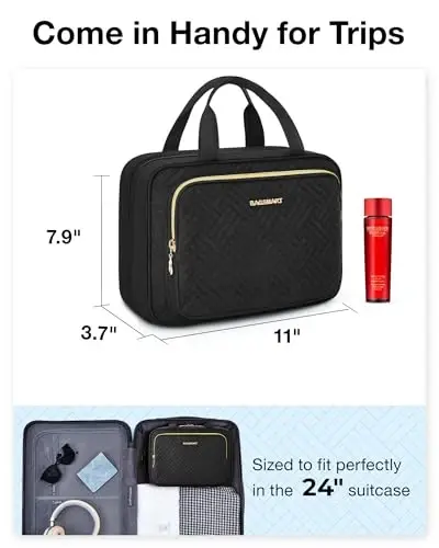BAGSMART Hanging Travel Toiletry Organizer - Cosmetic Bag for Full Sized Toiletries, Basic-Black - 6