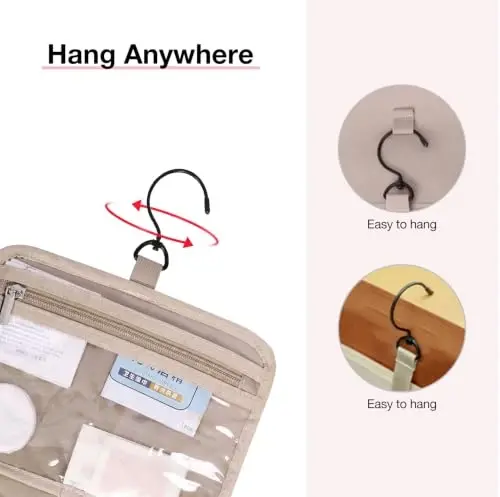 BAGSMART Подвесная дорожная косметичка для туалетных принадлежностей с прозрачной косметичкой, одобренной TSA, для полноразмерных туалетных принадлежностей (вишнево-красный) - 5