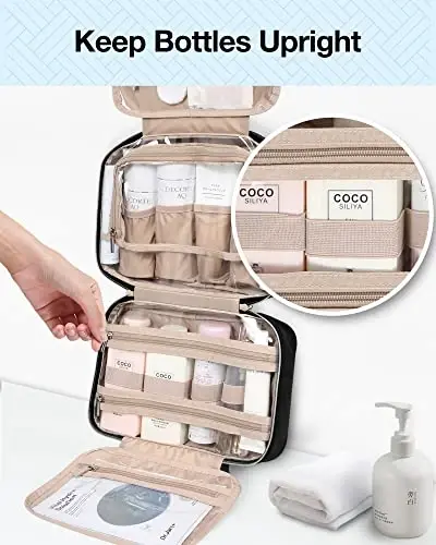 BAGSMART sayohat uchun osma cho‘ntagi orqali sayohat uchun kosmetik narsalarini tashkil qiluvchi cho‘ntak, TSA tomonidan tasdiqlangan shaffof kosmetik cho‘ntak, to‘liq hajmli tualet buyumlari uchun kosmetik cho‘ntak, katta - qora - BAGSMART (1)