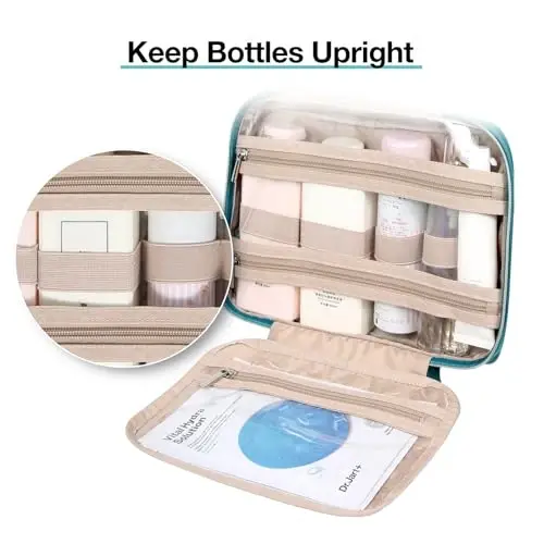 BAGSMART Toiletry Bag Hanging Travel Makeup Organizer with TSA Approved Transparent Cosmetic Bag Makeup Bag for Full Sized Toiletries, Large-Blue - 4