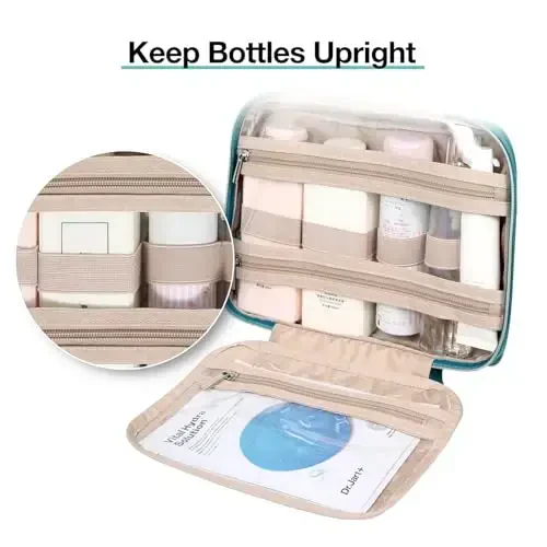 BAGSMART Toiletry Bag Hanging Travel Makeup Organizer with TSA Approved Transparent Cosmetic Bag Makeup Bag for Full Sized Toiletries, Large-Blue - 4