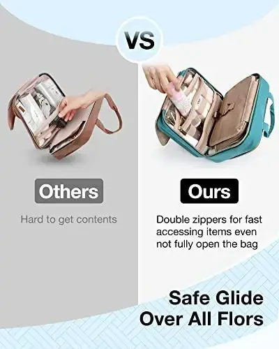 BAGSMART Toiletry Bag Hanging Travel Makeup Organizer with TSA Approved Transparent Cosmetic Bag Makeup Bag for Full Sized Toiletries, Large-Blue - 5