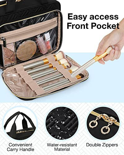 BAGSMART Toiletry Bag Hanging Travel Makeup Organizer with TSA Approved Transparent Cosmetic Bag Makeup Bag for Full Sized Toiletries, Large-Blck - 9