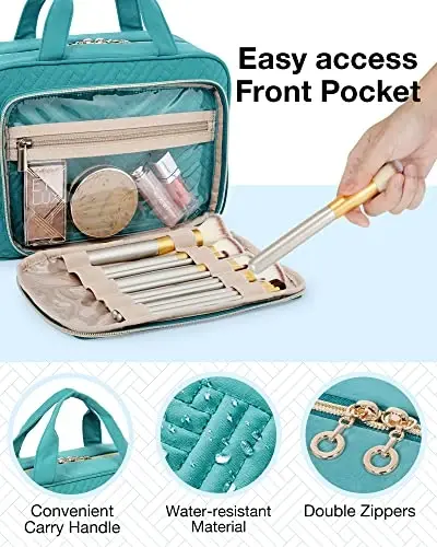 BAGSMART Toiletry Bag Hanging Travel Makeup Organizer with TSA Approved Transparent Cosmetic Bag Makeup Bag for Full Sized Toiletries, Large-Blue - 3