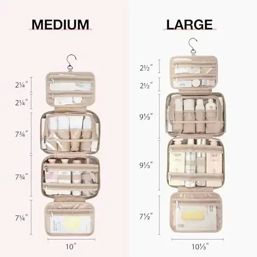 BAGSMART Toiletry Bag Hanging Travel Makeup Organizer with TSA Approved Transparent Cosmetic Bag Makeup Bag for Full Sized Toiletries, Large-Camel - 3
