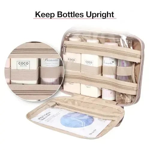 BAGSMART Toiletry Bag Hanging Travel Makeup Organizer with TSA Approved Transparent Cosmetic Bag Makeup Bag for Full Sized Toiletries, Large-Dark Purple - 4