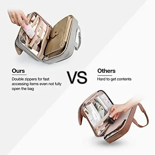 BAGSMART Toiletry Bag Hanging Travel Makeup Organizer with TSA Approved Transparent Cosmetic Bag Makeup Bag for Full Sized Toiletries, Large-Grey - 4