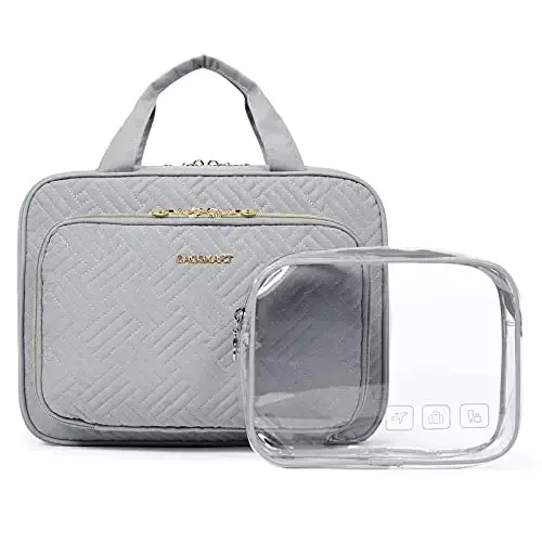 BAGSMART Toiletry Bag Hanging Travel Makeup Organizer with TSA Approved Transparent Cosmetic Bag Makeup Bag for Full Sized Toiletries, Large-Grey 