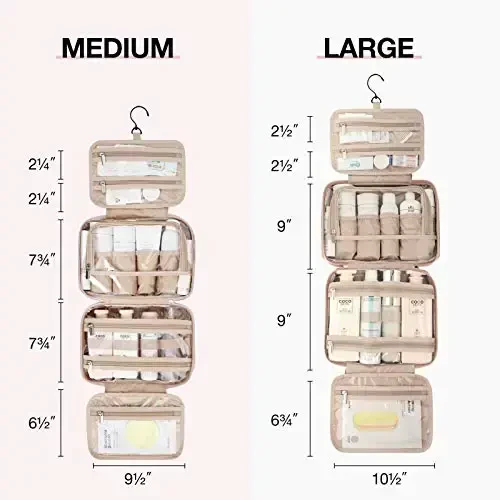 BAGSMART Toiletry Bag Hanging Travel Makeup Organizer with TSA Approved Transparent Cosmetic Bag Makeup Bag for Full Sized Toiletries, Large-Pink - 4