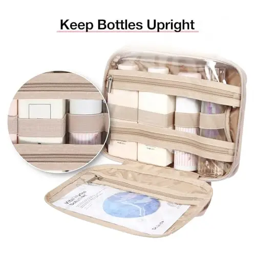 BAGSMART Toiletry Bag Hanging Travel Makeup Organizer with TSA Approved Transparent Cosmetic Bag Makeup Bag for Full Sized Toiletries, Large-Pink - BAGSMART (1)