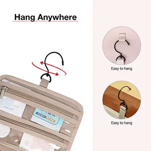 BAGSMART Toiletry Bag Hanging Travel Makeup Organizer with TSA Approved Transparent Cosmetic Bag Makeup Bag for Full Sized Toiletries, Large-Pink - 5