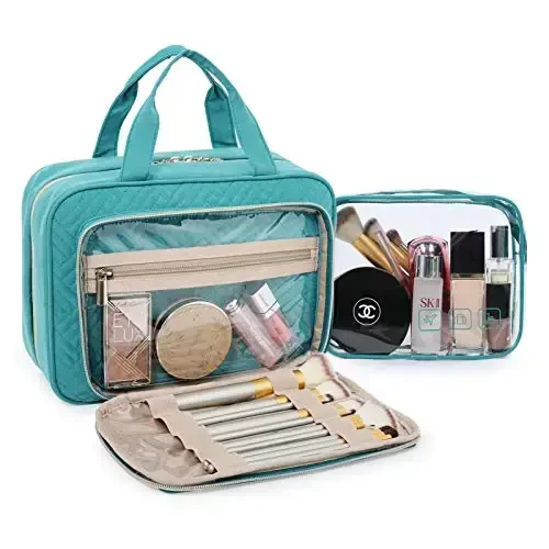 BAGSMART Toiletry Bag Hanging Travel Makeup Organizer with TSA Approved Transparent Cosmetic Bag Makeup Bag for Full Sized Toiletries, Medium-Blue - 2
