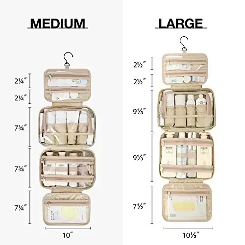 BAGSMART Toiletry Bag Hanging Travel Makeup Organizer with TSA Approved Transparent Cosmetic Bag Makeup Bag for Full Sized Toiletries, Medium-Grey - 3