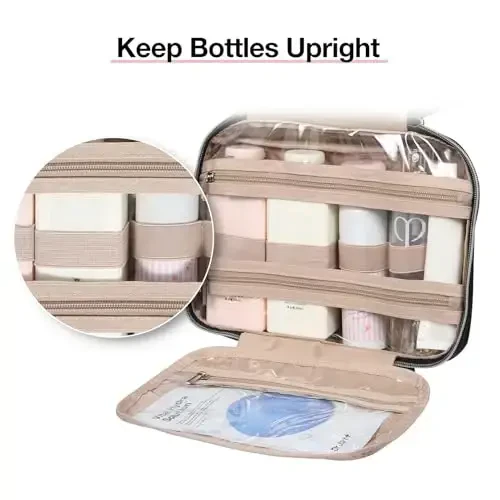 BAGSMART Toiletry Bag Hanging Travel Makeup Organizer with TSA Approved Transparent Cosmetic Bag Makeup Bag for Full Sized Toiletries, Medium-Navy - 4