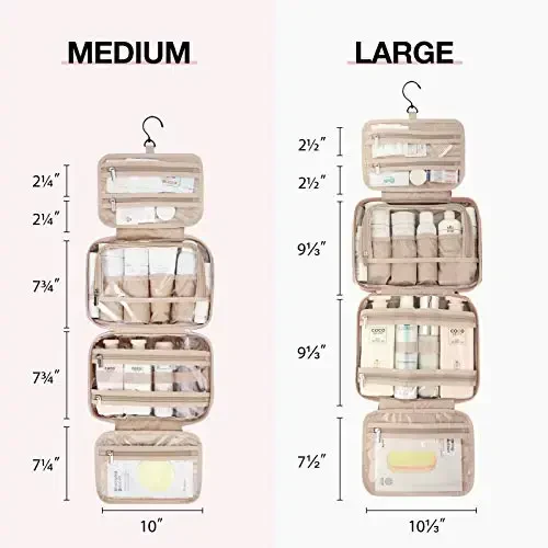 BAGSMART Toiletry Bag Hanging Travel Makeup Organizer with TSA Approved Transparent Cosmetic Bag Makeup Bag for Full Sized Toiletries, Medium-Pink - 3