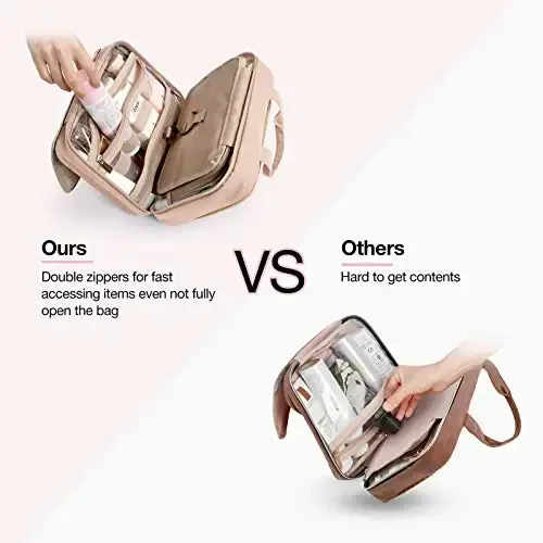 BAGSMART Toiletry Bag Hanging Travel Makeup Organizer with TSA Approved Transparent Cosmetic Bag Makeup Bag for Full Sized Toiletries, Medium-Pink - 5