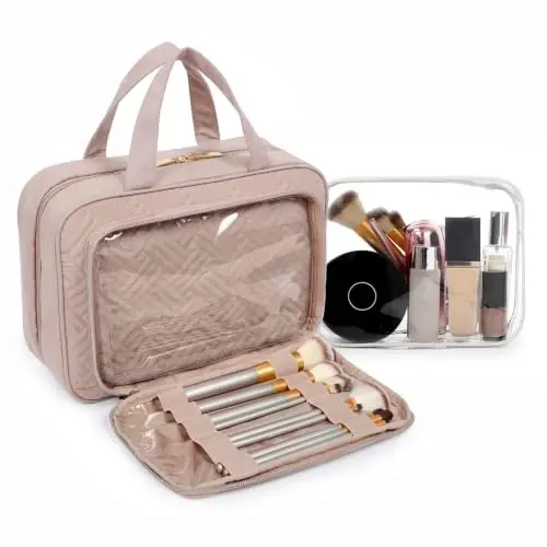 BAGSMART Toiletry Bag Hanging Travel Makeup Organizer with TSA Approved Transparent Cosmetic Bag Makeup Bag for Full Sized Toiletries(Cherry Red) - BAGSMART (1)
