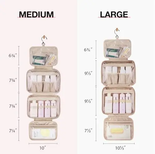 BAGSMART Toiletry Bag Hanging Travel Makeup Organizer with TSA Approved Transparent Cosmetic Bag Makeup Bag for Full Sized Toiletries(Cherry Red) - 3
