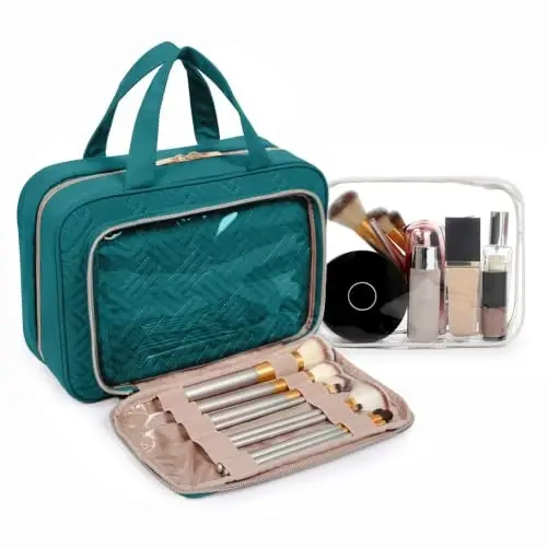 BAGSMART Toiletry Bag Hanging Travel Makeup Organizer with TSA Approved Transparent Cosmetic Bag Makeup Bag for Full Sized Toiletries(Sage Green) - BAGSMART (1)