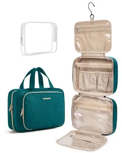 BAGSMART Toiletry Bag Hanging Travel Makeup Organizer with TSA Approved Transparent Cosmetic Bag Makeup Bag for Full Sized Toiletries(Sage Green) - 1