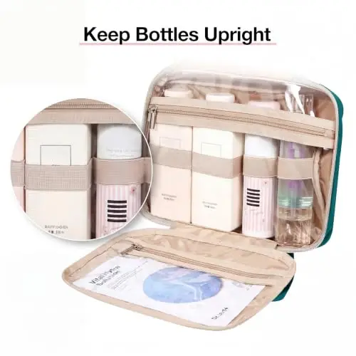 BAGSMART Toiletry Bag Hanging Travel Makeup Organizer with TSA Approved Transparent Cosmetic Bag Makeup Bag for Full Sized Toiletries(Sage Green) - 4
