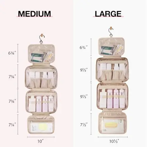 BAGSMART Toiletry Bag Hanging Travel Makeup Organizer with TSA Approved Transparent Cosmetic Bag Makeup Bag for Full Sized Toiletries(Stone Khaki) - 3