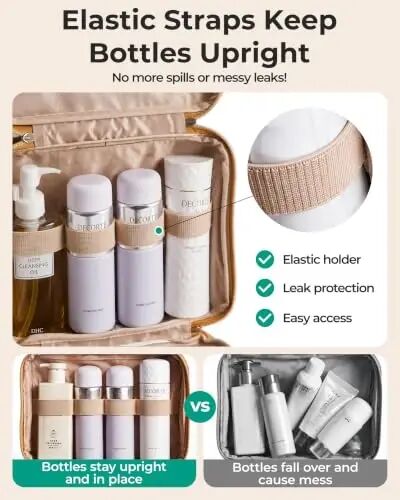 BAGSMART Toiletry Bag Hanging Travel Makeup Organizer with TSA Approved Transparent Cosmetic Bag Makeup Bag for Full Sized Toiletries(Dusty Green) - 3