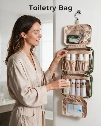 BAGSMART Toiletry Bag Hanging Travel Makeup Organizer with TSA Approved Transparent Cosmetic Bag Makeup Bag for Full Sized Toiletries(Coffee Brown) - 2