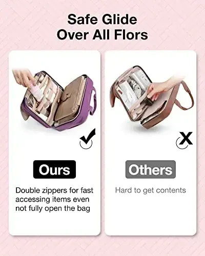 BAGSMART Toiletry Bag Hanging Travel Makeup Organizer with TSA Approved Transparent Cosmetic Bag Makeup Bag for Full Sized Toiletries, Large-Purple - 4