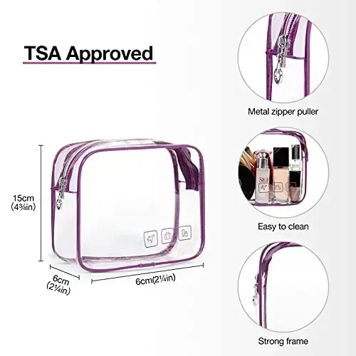 BAGSMART Toiletry Bag Hanging Travel Makeup Organizer with TSA Approved Transparent Cosmetic Bag Makeup Bag for Full Sized Toiletries, Large-Purple - 6