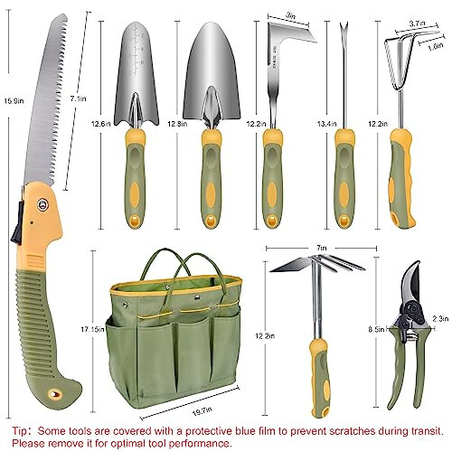 Garden Tool Set, WisaKey 9 Piece Stainless Steel Heavy Duty Gardening Tools with Handle, Durable Garden Tool Bag, Ideal Gardening Hand Tools, Gardening Gifts for Women and Men White Elephant Gifts - 2