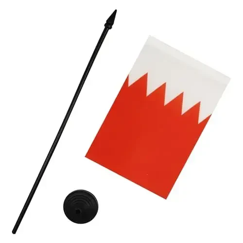 Bahrayn stol bayrog'i 4'' x 6'' - Bahrayn stol bayrog'i 15 x 10 sm. - Qora plastik tayoq va taglik - AZ FLAG - 3