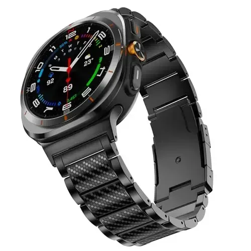 BAIHIUIAM Titanium Bands Compatible with Galaxy Watch Ultra 2/1 47mm Band for Men, Carbon Fiber Titanium Metal Band Business Replacement Strap for Galaxy Watch 8/7 Ultra 47mm (2025/2024), Black - BAIHUIAM