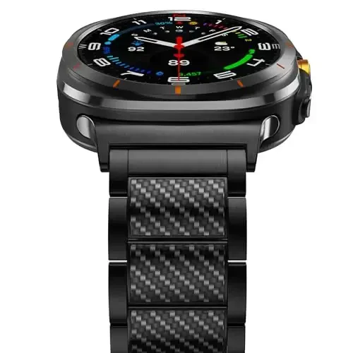 BAIHIUIAM Titanium Bands Compatible with Galaxy Watch Ultra 2/1 47mm Band for Men, Carbon Fiber Titanium Metal Band Business Replacement Strap for Galaxy Watch 8/7 Ultra 47mm (2025/2024), Black - BAIHUIAM (1)