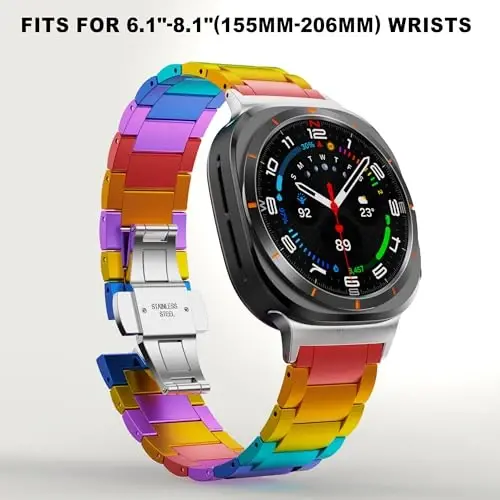 BAIHUIAM Rainbow Bands Compatible with Galaxy Watch Ultra 2/1 47mm Band for Men Women, Colorful Aluminum Metal Band Replacement Strap for Galaxy Watch 8/7 Ultra 47mm (2025/2024) - 5
