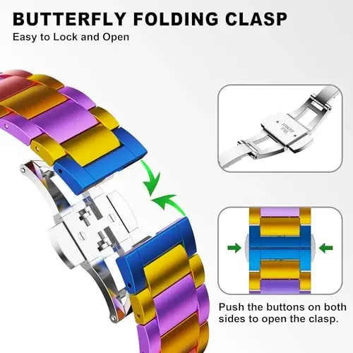 BAIHUIAM Rainbow Bands Compatible with Galaxy Watch Ultra 2/1 47mm Band for Men Women, Colorful Aluminum Metal Band Replacement Strap for Galaxy Watch 8/7 Ultra 47mm (2025/2024) - 4