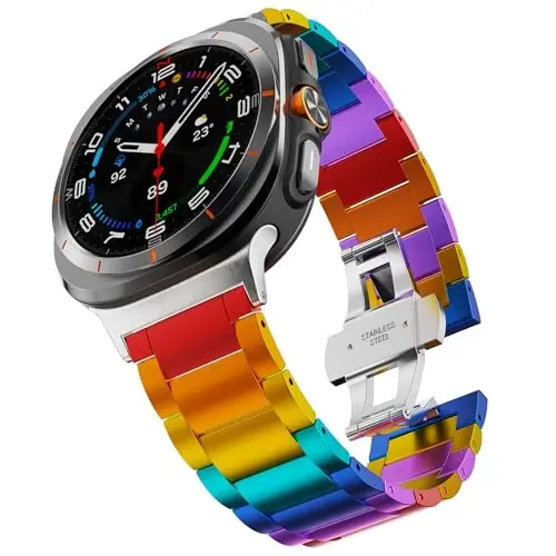 BAIHUIAM Rainbow Bands Compatible with Galaxy Watch Ultra 2/1 47mm Band for Men Women, Colorful Aluminum Metal Band Replacement Strap for Galaxy Watch 8/7 Ultra 47mm (2025/2024) - BAIHUIAM