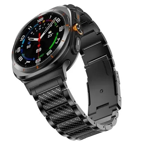 BAIHUIAM Titanium Bands Compatible with Galaxy Watch Ultra 2/1 47mm Band for Men, Carbon Fiber Titanium Metal Band Business Replacement Strap for Galaxy Watch 8/7 Ultra 47mm (2025/2024), Black - BAIHUIAM