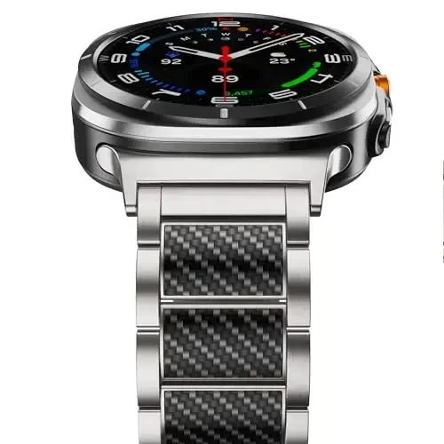BAIHUIAM Titanium Bands Galaxy Watch Ultra 2/1 47mm Band bilan mos keladi, Erkaklar uchun karbon tolali titanium metal band Galaxy Watch 8/7 Ultra 47mm uchun biznes almashtirish tasmasi (2025/2024), Kumush - 2