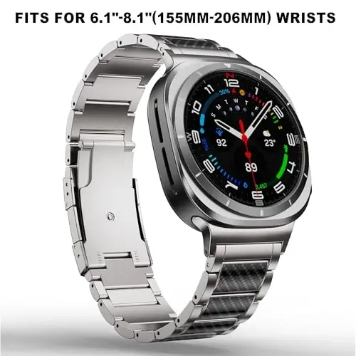 BAIHUIAM Titanium Bands Galaxy Watch Ultra 2/1 47mm Band bilan mos keladi, Erkaklar uchun karbon tolali titanium metal band Galaxy Watch 8/7 Ultra 47mm uchun biznes almashtirish tasmasi (2025/2024), Kumush - 5