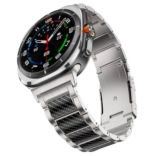 BAIHUIAM Titanium Bands Galaxy Watch Ultra 2/1 47mm Band bilan mos keladi, Erkaklar uchun karbon tolali titanium metal band Galaxy Watch 8/7 Ultra 47mm uchun biznes almashtirish tasmasi (2025/2024), Kumush - 1