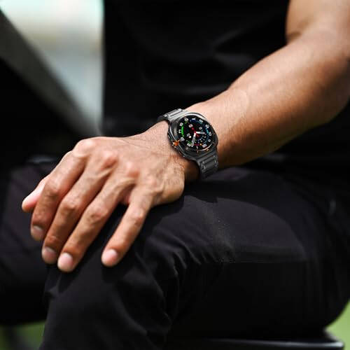 BAIHUIAM Titanyum Bantlar Galaxy Watch Ultra 47mm ile Uyumlu Erkekler Kadınlar İçin, Sağlam Titanyum Metal Bant İş Kayışı Bileklik Galaxy Watch 7 Ultra 47mm İçin, Siyah - 7