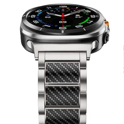 BAIHUIAM Titanium Bands Compatible with Galaxy Watch Ultra 2/1 47mm Band for Men, Carbon Fiber Titanium Metal Band Business Replacement Strap for Galaxy Watch 8/7 Ultra 47mm (2025/2024), Silver - BAIHUIAM (1)